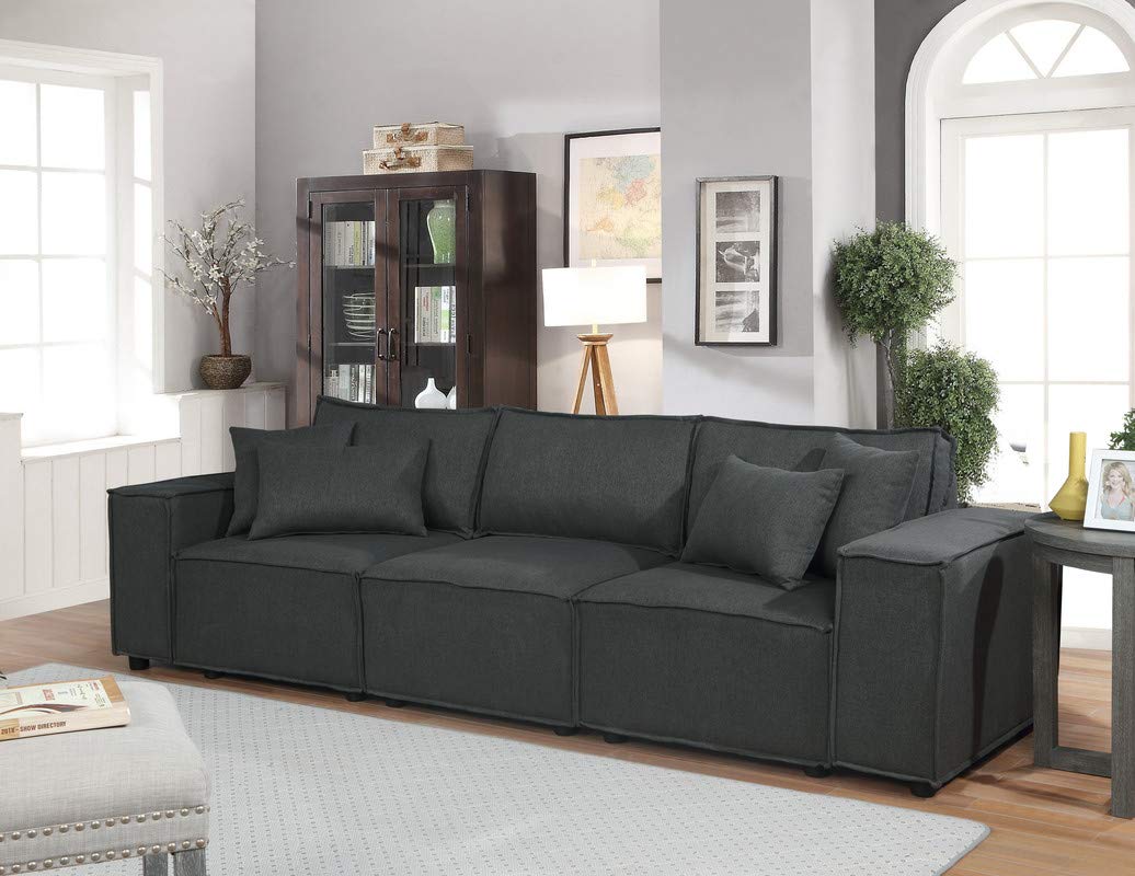 Lilola Home Annabel Sofa in Dark Gray Linen
